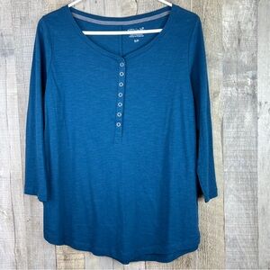 Riders by Lee Size Small 1/3 Snap Front Crewneck 3/4 Sleeves Peacock Bur…